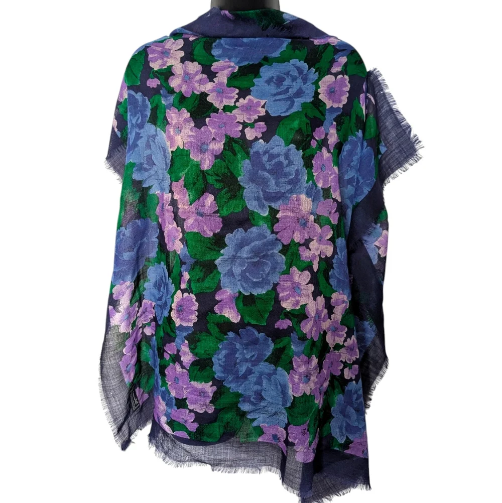 Casca For Majid Blue Purple And Green Wool Floral‎ Scarf